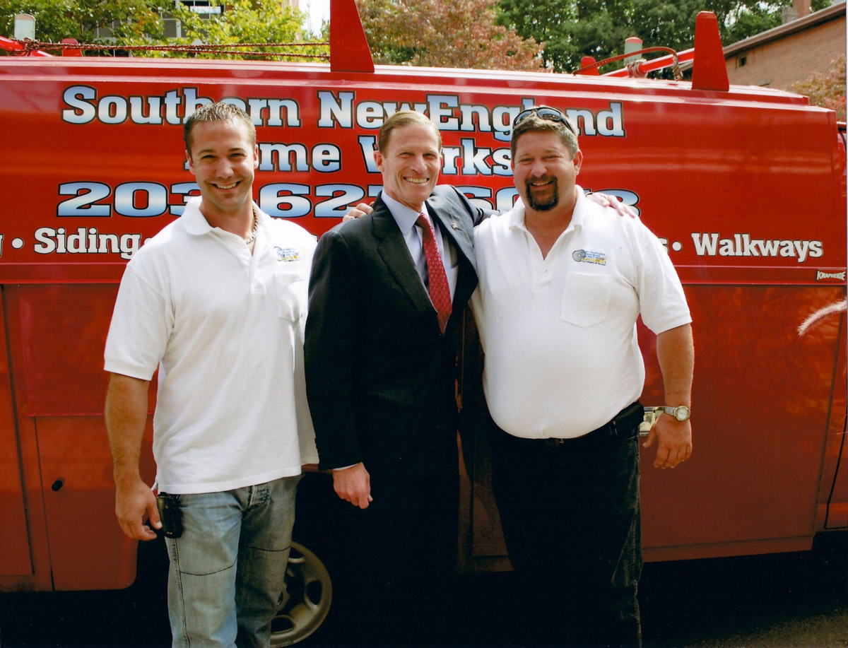 Richard Blumenthal With Jim and Brian Gazlay of Southern New England Home Works, LLC during for the Tommy fund chairity lunch